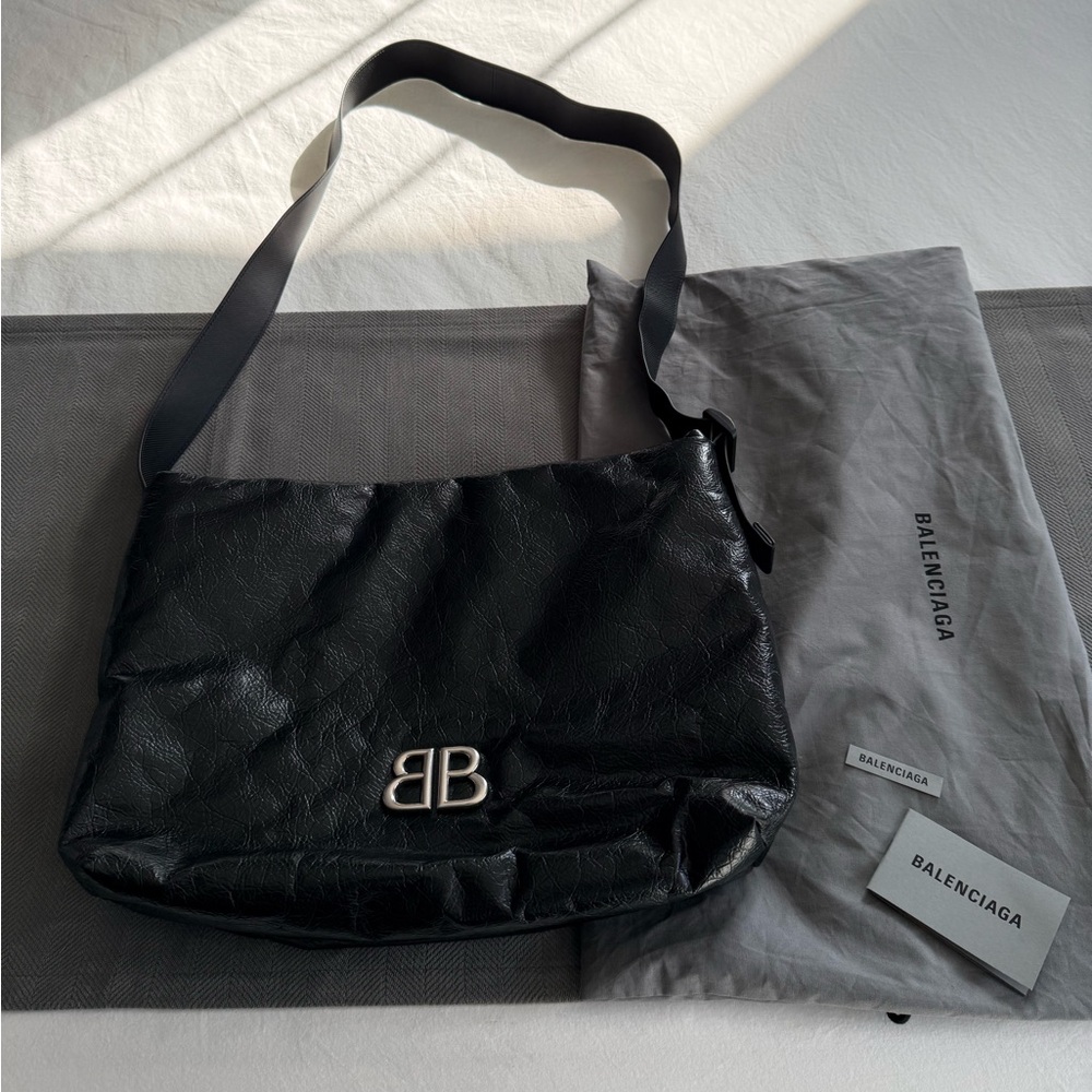 Balenciaga Monaco Black Shoulder Bag with Silver Logo